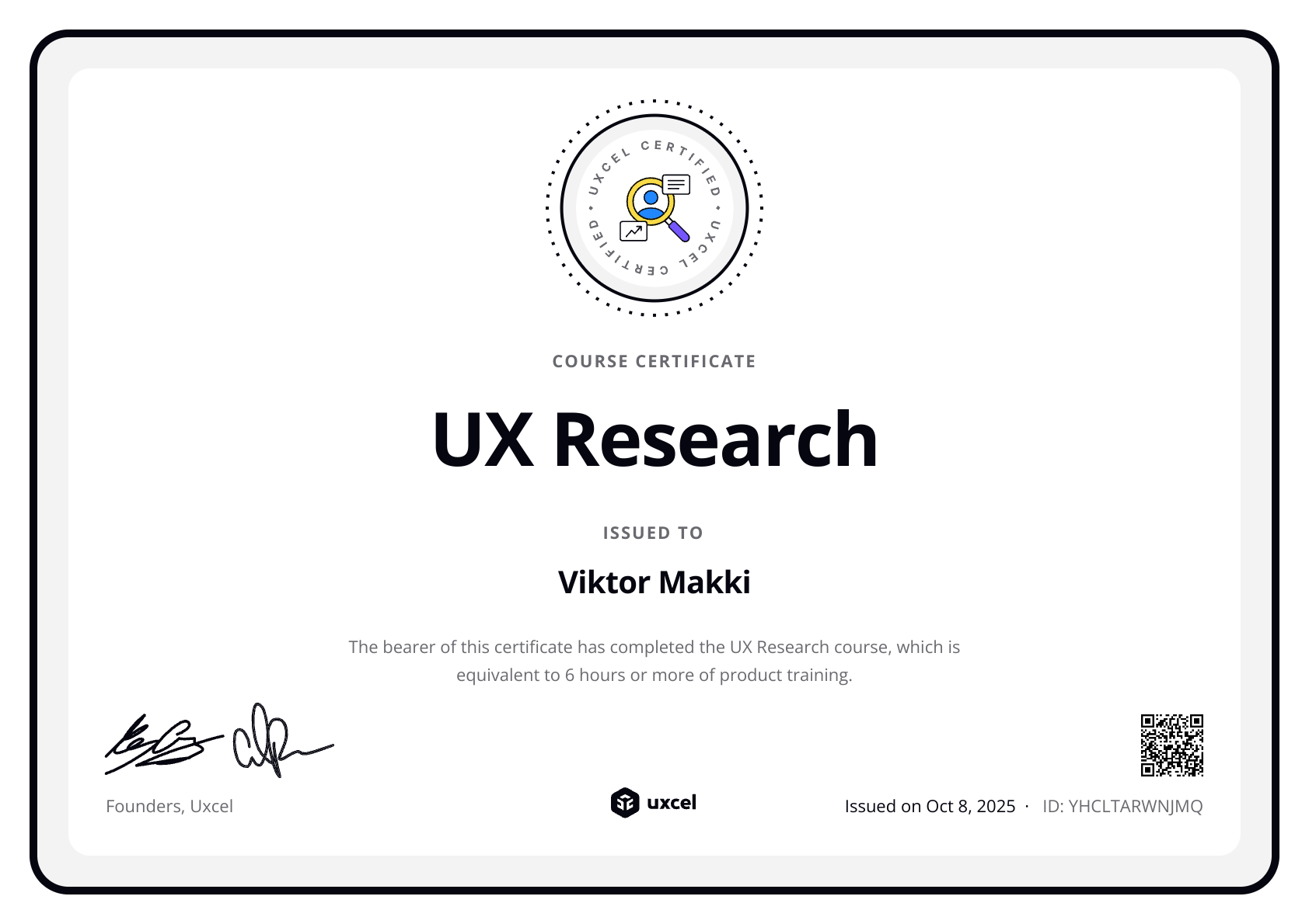 Viktor Makki's certificate